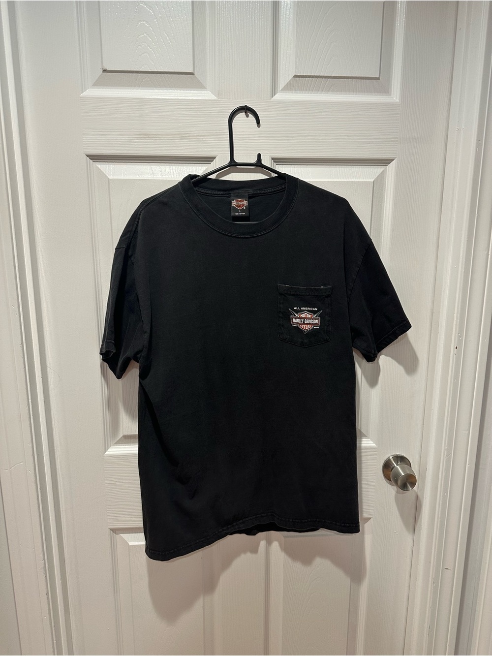 Vintage Harley Davidson Ocala Florida Horse Graphic Pocket T-Shirt Black L